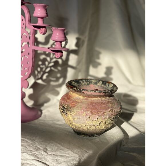 Neutral and Purple Rustic Textured Pottery Vessel vase ceramic Spanish Euro boho - Picture 8 of 16